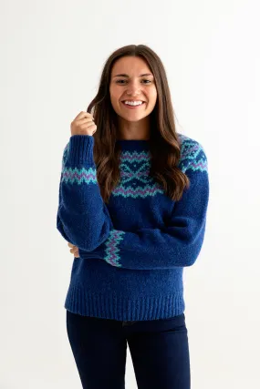 Womens Chunky Finnieston Yoke Fair Isle Jumper - Royal Blue